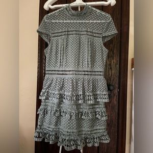 Moss Grey/Green Lace Panel ruffle dress